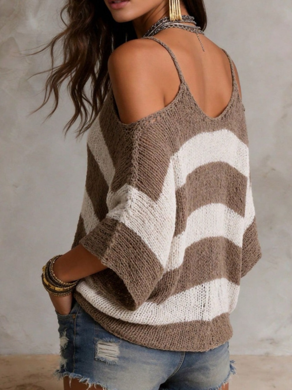 Striped Cold Shoulder Sweater - Picture 8 of 9